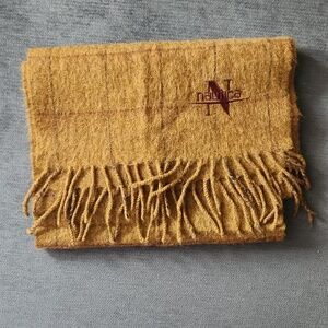NAUTICA musturd Brown Window Pane Wool Fringe Scarf 12x62 Mens